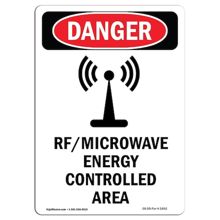 Signmission OSHA Danger Sign, 10" Height, Rigid Plastic, RFMicrowave Energy, Portrait, V-1692 OS-DS-P-710-V-1692